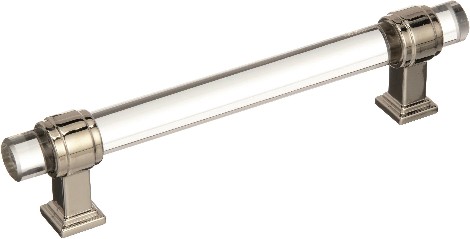 Glacio 5-1/16-in , 128mm Center to Center Clear/Polished Nickel Cylindrical Bar Drawer Pull