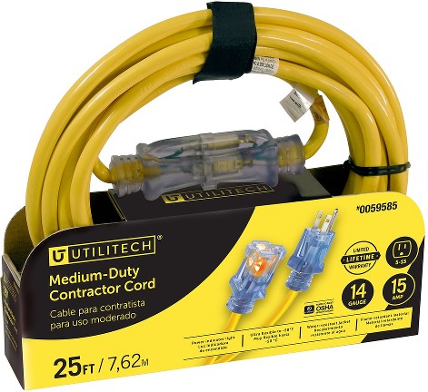 25-ft 14 / 3 Medium Duty 3 Prong Yellow Outdoor Extension Power Cord