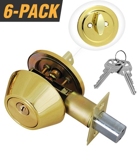 Polished Brass Single Cylinder Deadbolt 6 -Pack
