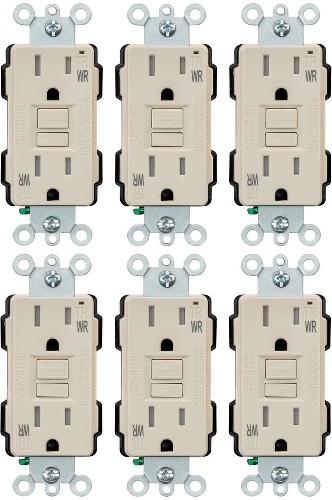 15 -Amp 125-volt Tamper Resistant Weather Resistant GFCI Residential Decorator Outlet , Light almond 6 -Pack