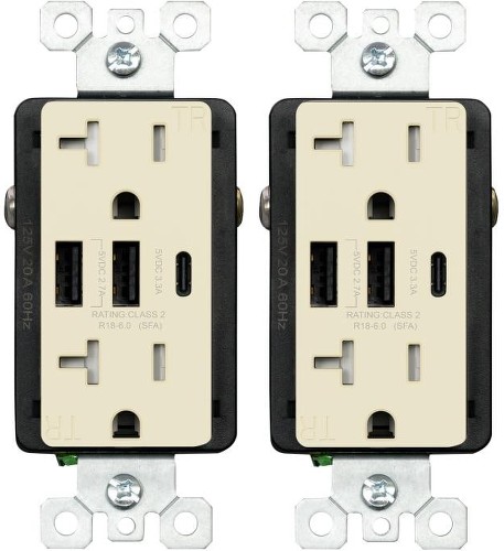 20 -Amp 125-volt Tamper Resistant Residential Decorator USB outlet Receptacles , Light almond 2 -Pack