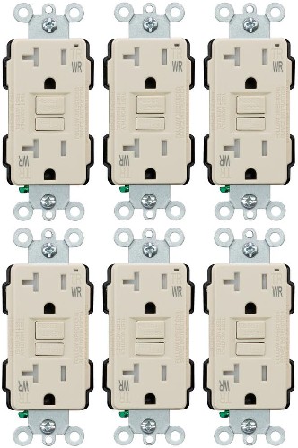 20 -Amp 125-volt Tamper Resistant Weather Resistant GFCI Residential Decorator Outlet , Light almond 6 -Pack
