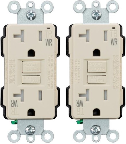 20 -Amp 125-volt Tamper Resistant Weather Resistant GFCI Residential Decorator Outlet , Light almond 2 -Pack