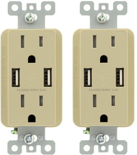 15 -Amp 125-volt Tamper Resistant Residential Decorator USB outlet Dual Type A , Ivory 2 -Pack
