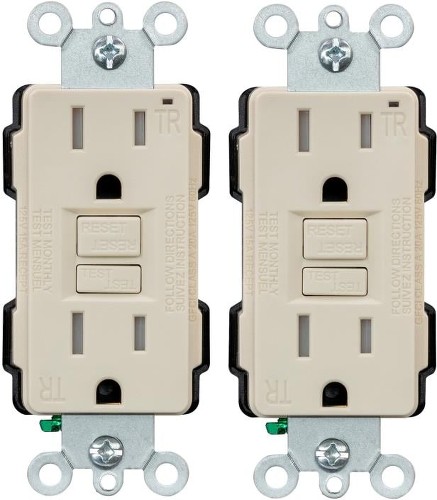 15 -Amp 125-volt Tamper Resistant GFCI Residential Decorator Outlet , Light almond 2 -Pack
