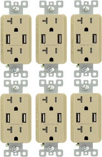 20 -Amp 125-volt Tamper Resistant Residential Decorator USB outlet Dual Type A , Ivory 6 -Pack