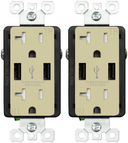 20 -Amp 125-volt Tamper Resistant Residential Decorator USB outlet Dual Type A , Ivory 2 -Pack