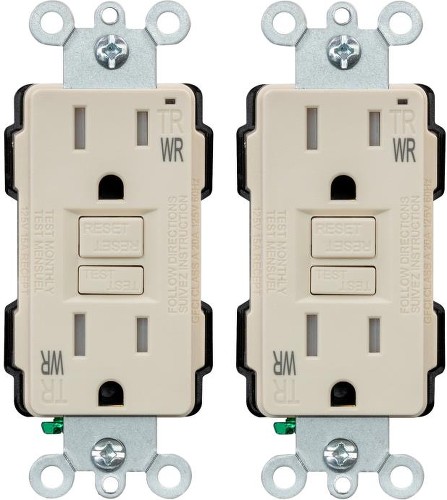 15 -Amp 125-volt Tamper Resistant Weather Resistant GFCI Residential Decorator Outlet , Light almond 2 -Pack