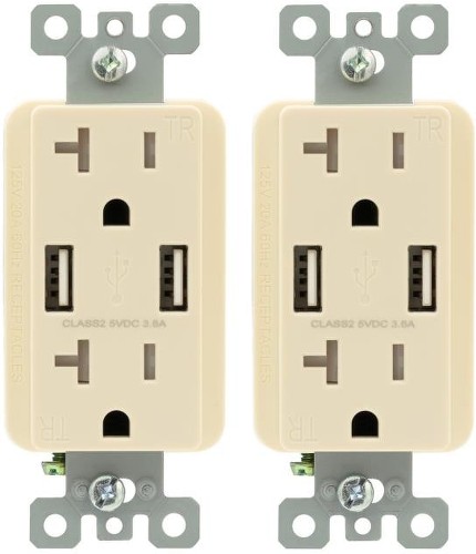 20 -Amp 125-volt Tamper Resistant Residential Decorator USB outlet Receptacles , Light almond 2 -Pack