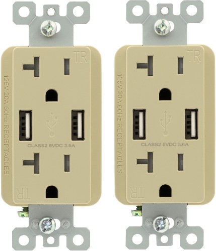 20 -Amp 125-volt Tamper Resistant Residential Decorator USB outlet Receptacles , Ivory 2 -Pack