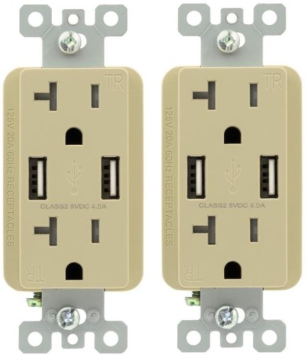 20 -Amp 125-volt Tamper Resistant Residential Decorator USB outlet Dual Type A , Ivory 2 -Pack