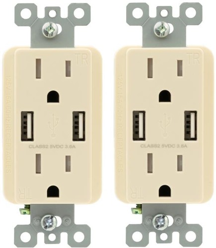 15 -Amp 125-volt Tamper Resistant Residential Decorator USB outlet Dual Type A , Light almond 2 -Pack