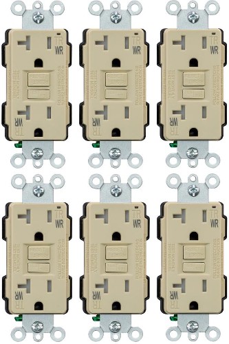 20 -Amp 125-volt Tamper Resistant Weather Resistant GFCI Residential Decorator Outlet , Ivory 6 -Pack
