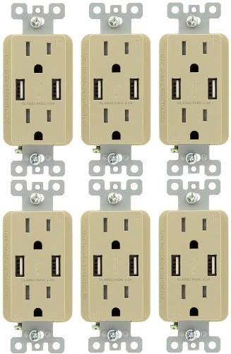 15 -Amp 125-volt Tamper Resistant Residential Decorator USB outlet Dual Type A , Ivory 6 -Pack