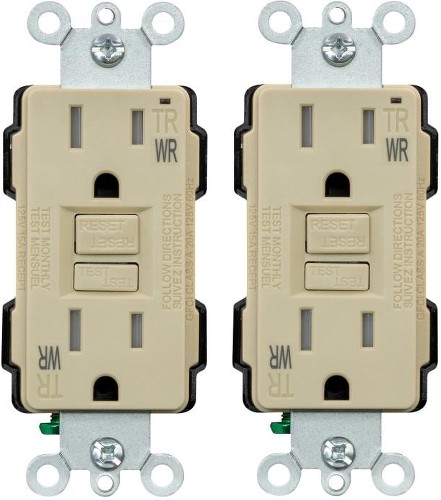 15 -Amp 125-volt Tamper Resistant Weather Resistant GFCI Residential Decorator Outlet , Ivory 2 -Pack