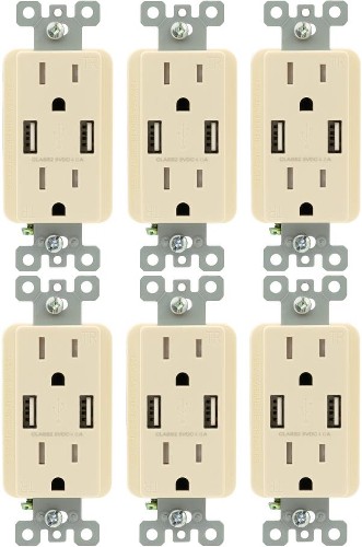 15 -Amp 125-volt Tamper Resistant Residential Decorator USB outlet Receptacles , Light almond 6 -Pack