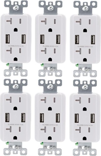 20 -Amp 125-volt Tamper Resistant Residential Decorator USB outlet Dual Type A , White 6 -Pack
