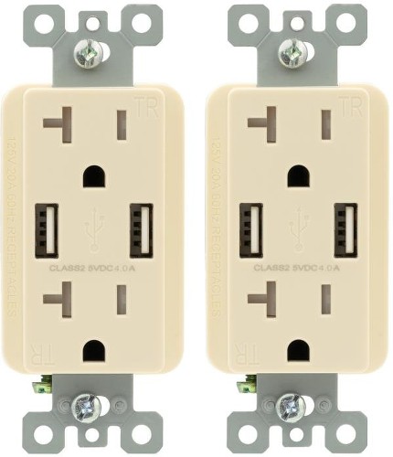 20 -Amp 125-volt Tamper Resistant Residential Decorator USB outlet Dual Type A , Light almond 2 -Pack