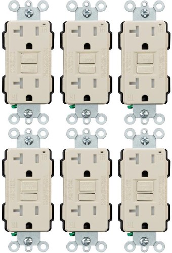 20 -Amp 125-volt Tamper Resistant GFCI Residential Decorator Outlet , Light almond 6 -Pack