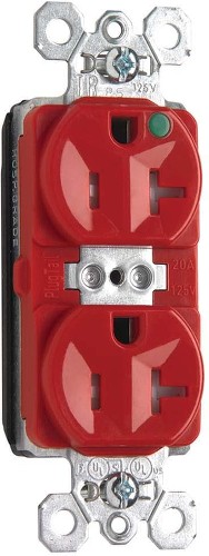 Pass Seymour PlugTail#174 20 -Amp 125-volt Tamper Resistant Commercial Duplex Outlet , Red