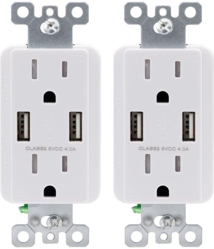 15 -Amp 125-volt Tamper Resistant Residential Decorator USB outlet Dual Type A , White 2 -Pack