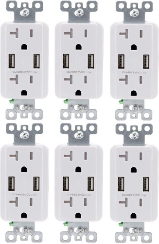 20 -Amp 125-volt Tamper Resistant Residential Decorator USB outlet Dual Type A , White 6 -Pack