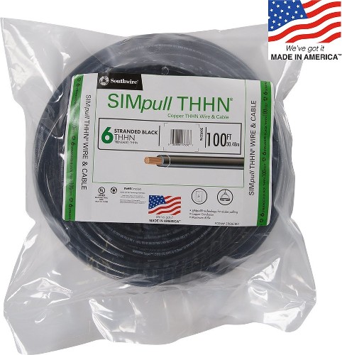 SIMpull 100-ft 6 -AWG Black Stranded Copper THHN wire ( By-the-roll )
