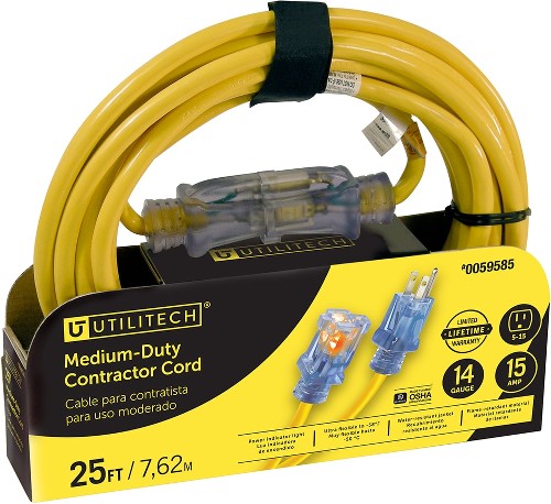 25-ft 14 / 3 Medium Duty 3 Prong Yellow Outdoor Extension Power Cord