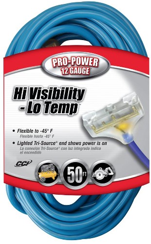 Cold Flex 50-ft 12 / 3 3 Prong Blue Outdoor SJTW Heavy Duty Lighted Extension Cord
