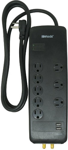 8 -Outlet 3540 Joules 1800 -Watts 1800VA Black Indoor USB AC Surge Protector