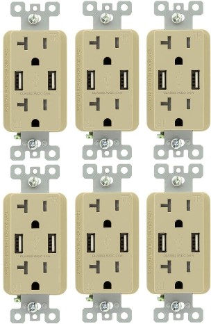 20 -Amp 125-volt Tamper Resistant Residential Decorator USB outlet Receptacles , Ivory 6 -Pack