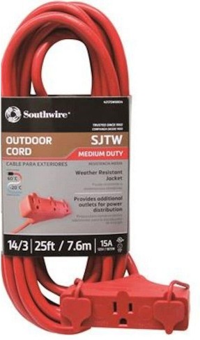 25-ft 14 / 3 3 Prong Red Outdoor SJTW Medium Duty General Extension Cord