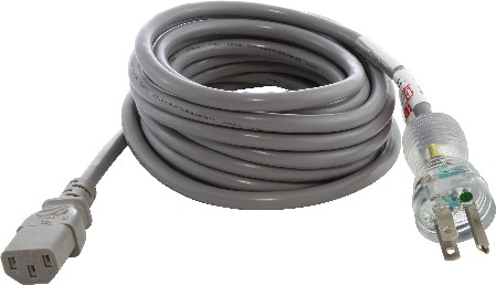 10A 125V Medical Grade Power Cord with C13 Connector 4-ft 18 / 3 3 Prong Gray Indoor SJTW Light Duty General Extension Cord