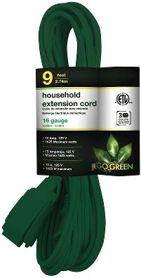 9-ft 16 / 2 Light Duty 2 Prong Green Indoor Extension Power Cord