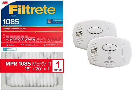 First Alert 2-Pack Battery-Operated Carbon Monoxide Detector + 1085 MPR Allergen Defense Filtrete Air Filter Single