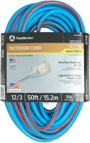 50-ft 12 / 3 Heavy Duty 3 Prong Cool Blue/Red Outdoor Extension Power Cord
