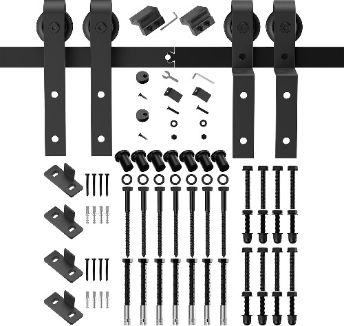 Matte Black Indoor/Outdoor Standard Soft Close Double bypass Barn door hardware kit