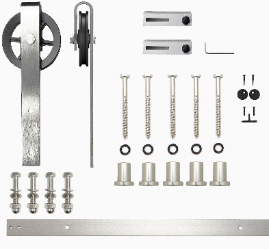 79-in Brushed Brushed Nickel Indoor Spoke Wheel Single Barn door hardware kit