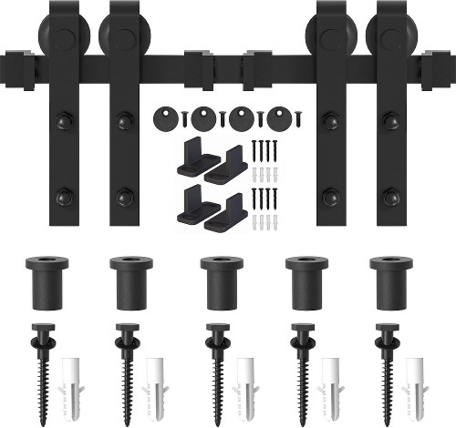 72-in Matte Matte Black Indoor J-strap Double Barn door hardware kit