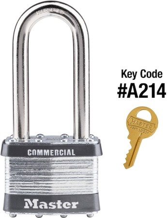 Commercial Keyed Padlock, 2-in Wide x 2-1/2-in Shackle Keyed Alike to A214 Key Code