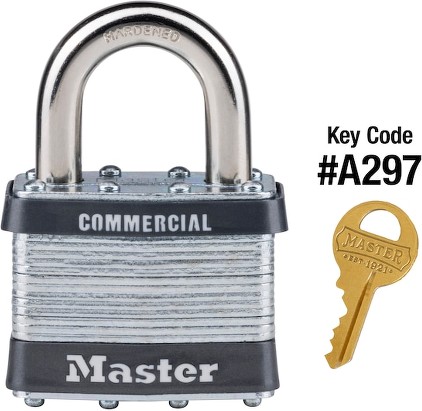 Commercial Keyed Padlock, 2-in Wide x 1-in Shackle Keyed Alike to A297 Key Code