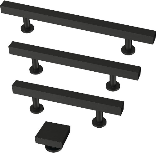 Square Matte Black 4 Piece Cabinet Hardware Collection