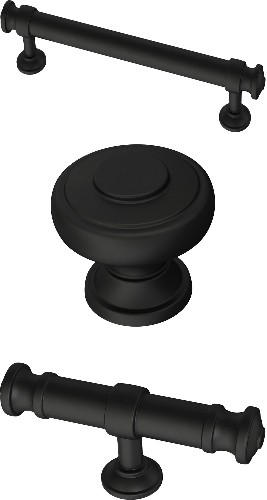 Classic Button Matte Black 3 Piece Cabinet Hardware