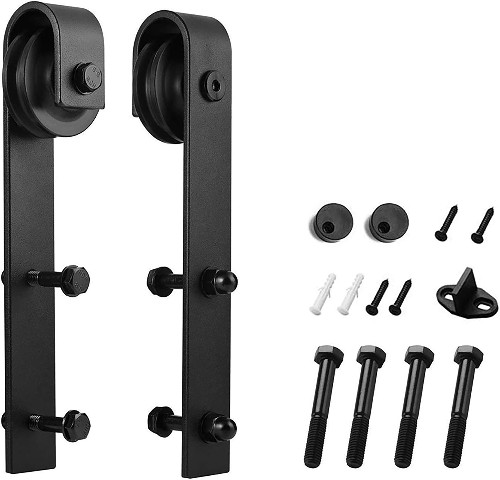 Stainless steel Black Indoor/Outdoor J-strap Single Barn door hardware kit