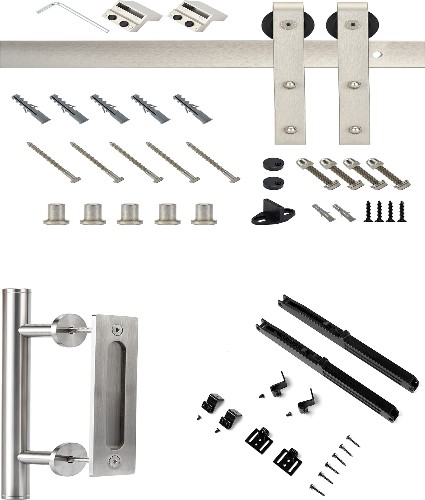 RELIABILT 78-in Satin Nickel Interior J-strap Barn Door Hardware Kit and Barn Door Soft Close Attachment Set
