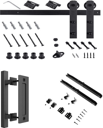 RELIABILT 78-in Matte Black Interior I-strap Barn Door Hardware Kit and Barn Door Soft Close Attachment Set