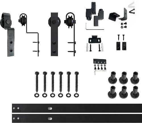 78-in Rustic black Black Indoor J-strap Double bypass Barn door hardware kit