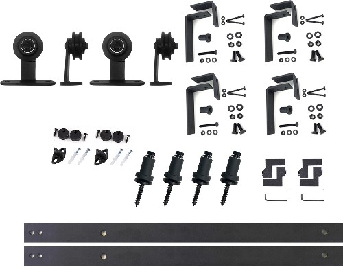 66-in Rustic black Black Indoor Top mount Double bypass Barn door hardware kit