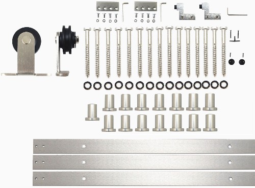 216-in Brushed Brushed Nickel Indoor Top mount Single Barn door hardware kit