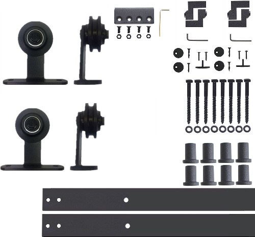 132-in Rustic black Black Indoor Top mount Double Barn door hardware kit